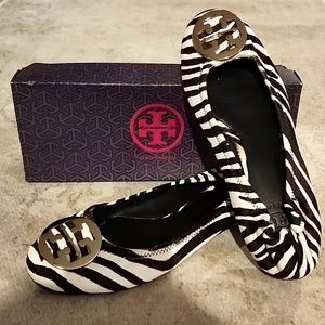 Tory Burch Zebra Print Calf Hair Minnie Travel Ballet Flats